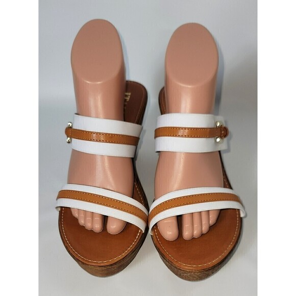 Italian Shoemakers White Tan Bi-color Wedge Sandals Size 10 - Picture 6 of 12